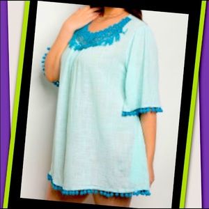 Mint Plus size 2X Short Flutter sleeve tunic dress